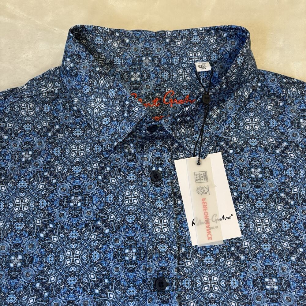 Robert Graham Mens 3XL Blue Geometric Degnan Long Sleeve Button Down Shirt UPF30